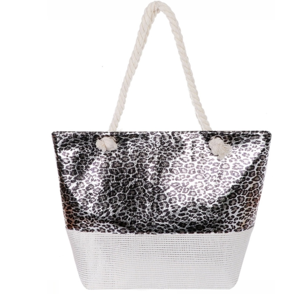 Silver Metallic Leopard Tote Bag